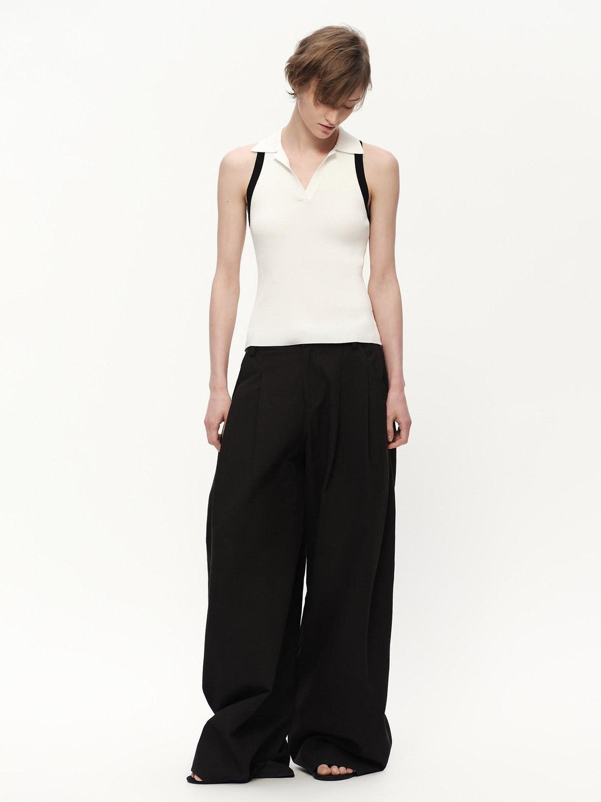 RUN TO THE FUTURE Colorblock Polo Collar Narrow Shoulder Slim Waist Women&