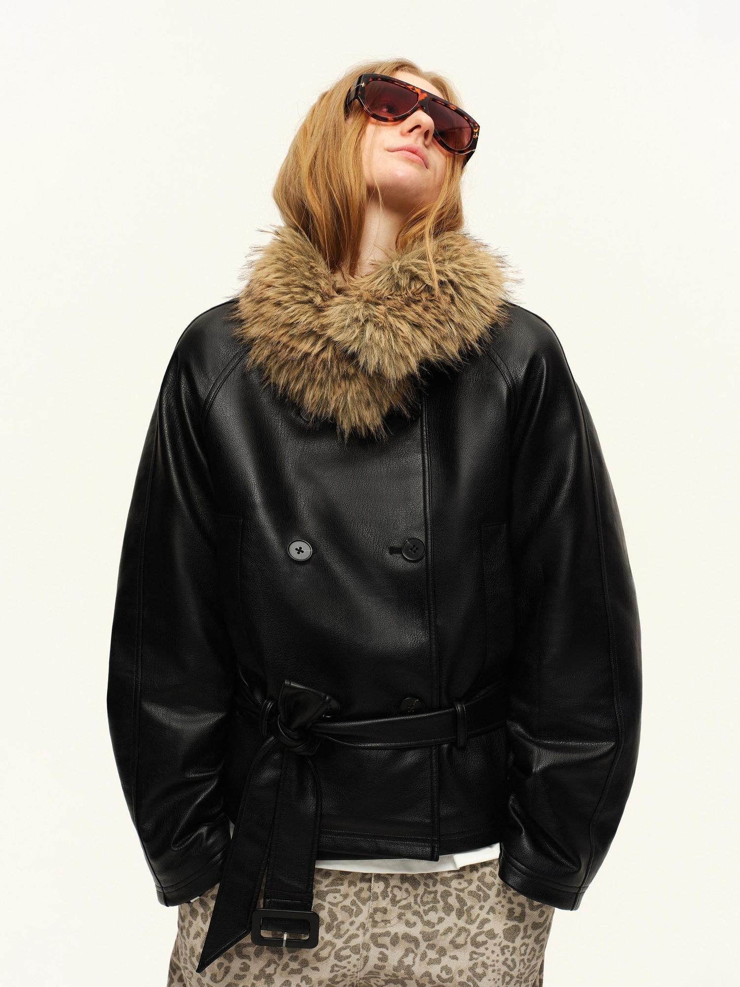 RUN TO THE FUTURE Cotton Filled Fur Collar Commuter Straight Fit Classic Black Puffer Jackets