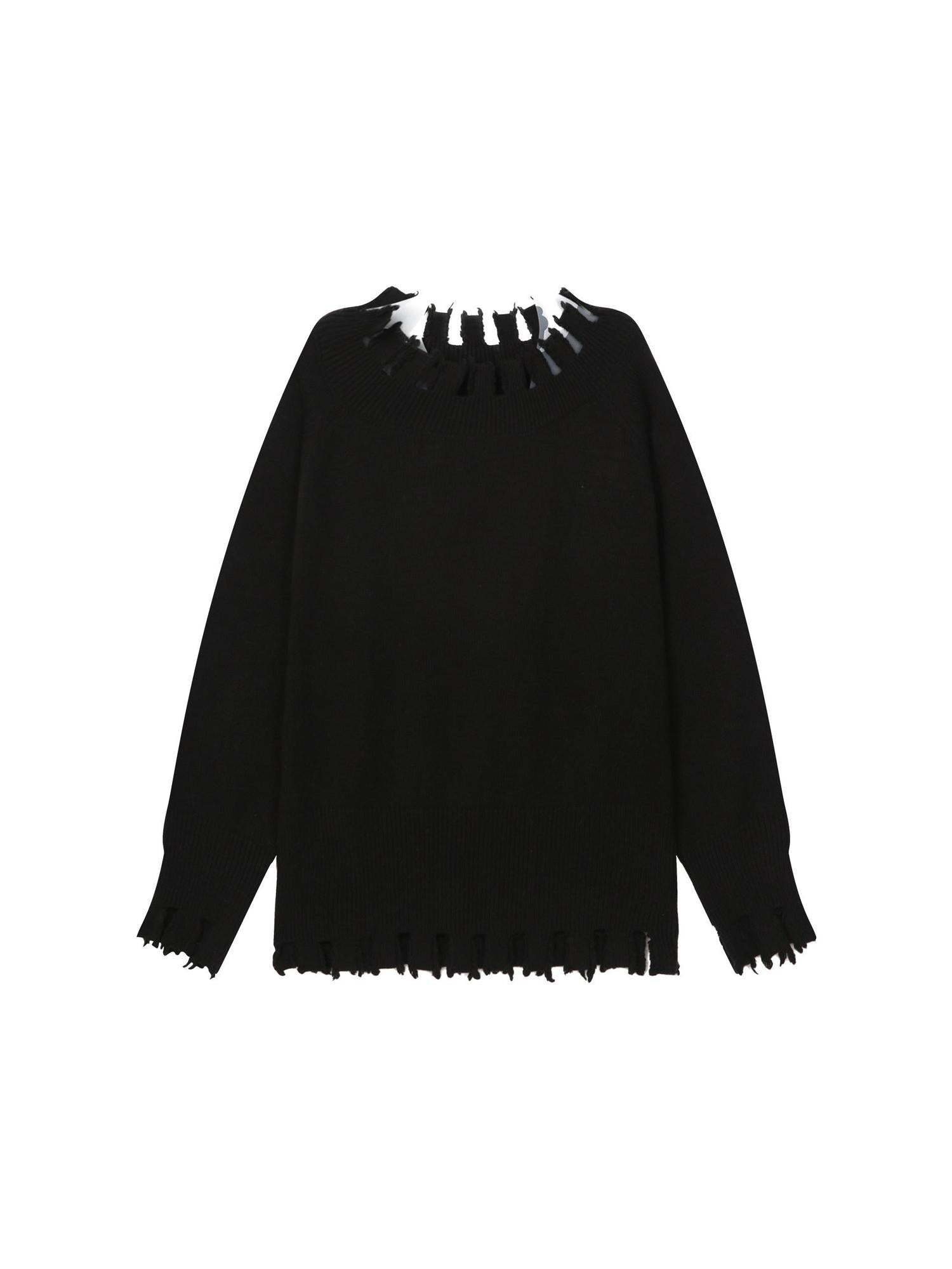 RUN TO THE FUTURE Cozy Thermal Boat Neck Straight Cut Openwork Workwear Black Knit Sweaters