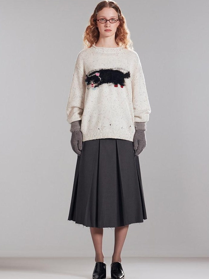 RUN TO THE FUTURE Cozy Thermal Relaxed Fit Commuter Round Neck Cute Animal Acrylic Blend Sweaters