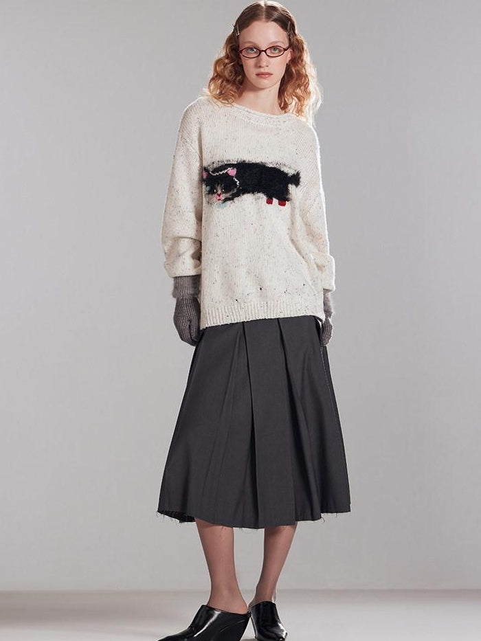 RUN TO THE FUTURE Cozy Thermal Relaxed Fit Commuter Round Neck Cute Animal Acrylic Blend Sweaters