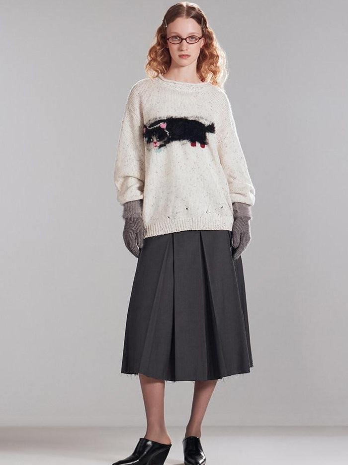 RUN TO THE FUTURE Cozy Thermal Relaxed Fit Commuter Round Neck Cute Animal Acrylic Blend Sweaters