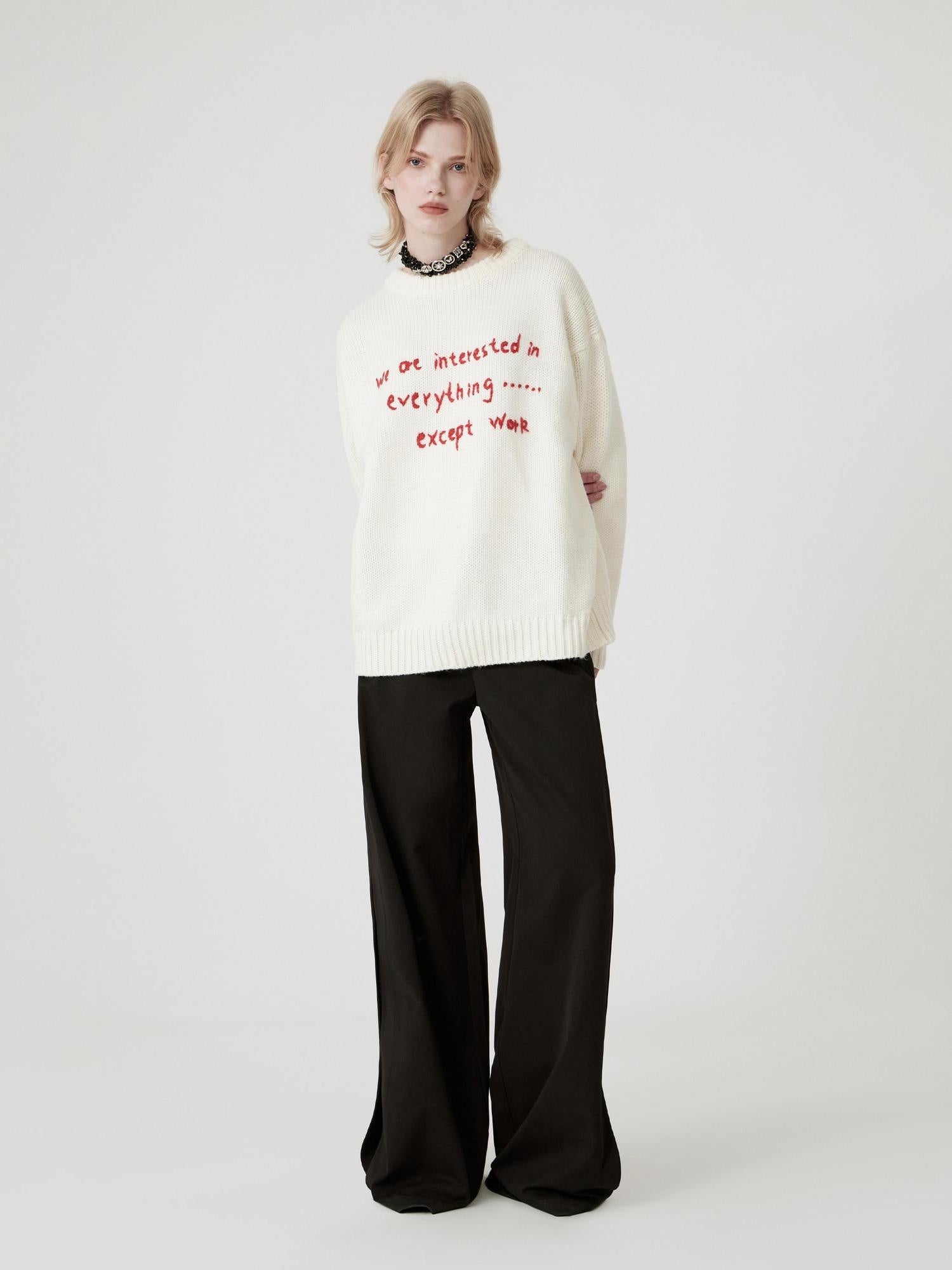 RUN TO THE FUTURE Cozy Wool Blend Relaxed Straight Crewneck Longsleeve Solid Women Sweaters