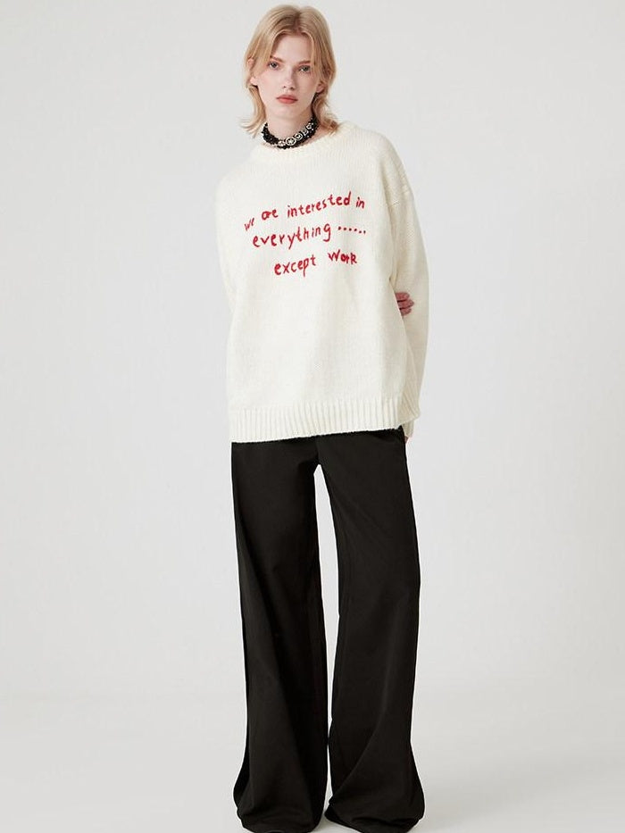 RUN TO THE FUTURE Cozy Wool Blend Relaxed Straight Crewneck Longsleeve Solid Women Sweaters