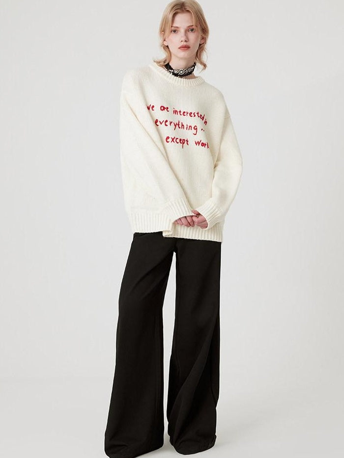RUN TO THE FUTURE Cozy Wool Blend Relaxed Straight Crewneck Longsleeve Solid Women Sweaters