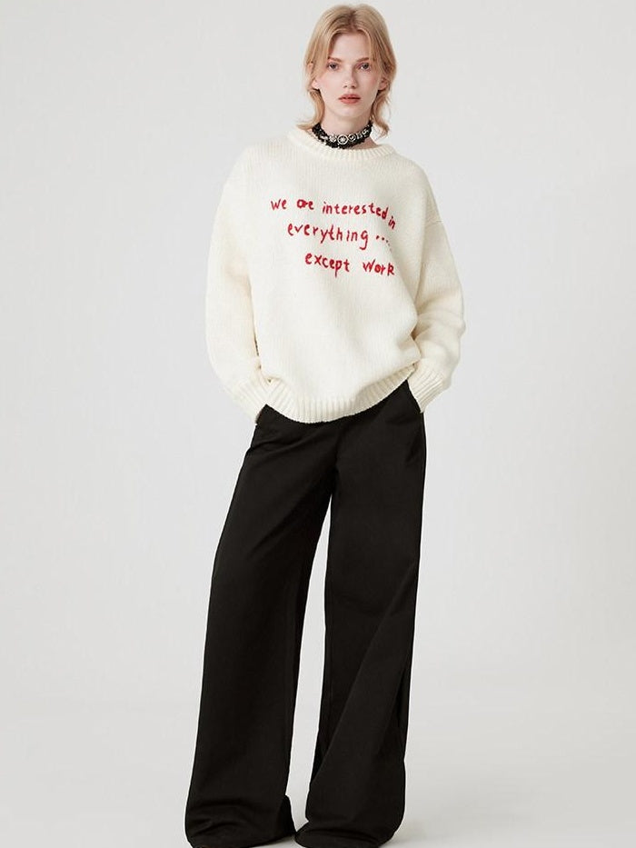 RUN TO THE FUTURE Cozy Wool Blend Relaxed Straight Crewneck Longsleeve Solid Women Sweaters