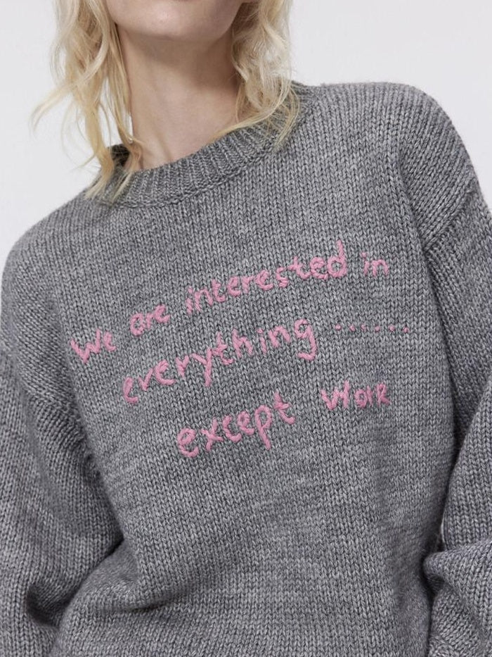 RUN TO THE FUTURE Cozy Wool Blend Relaxed Straight Crewneck Longsleeve Solid Women Sweaters