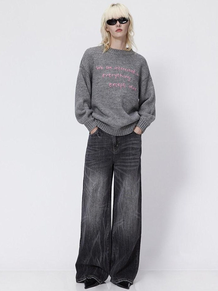 RUN TO THE FUTURE Cozy Wool Blend Relaxed Straight Crewneck Longsleeve Solid Women Sweaters