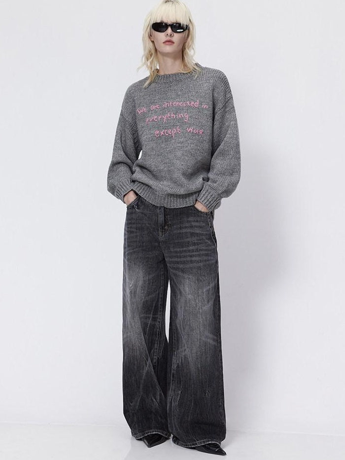 RUN TO THE FUTURE Cozy Wool Blend Relaxed Straight Crewneck Longsleeve Solid Women Sweaters