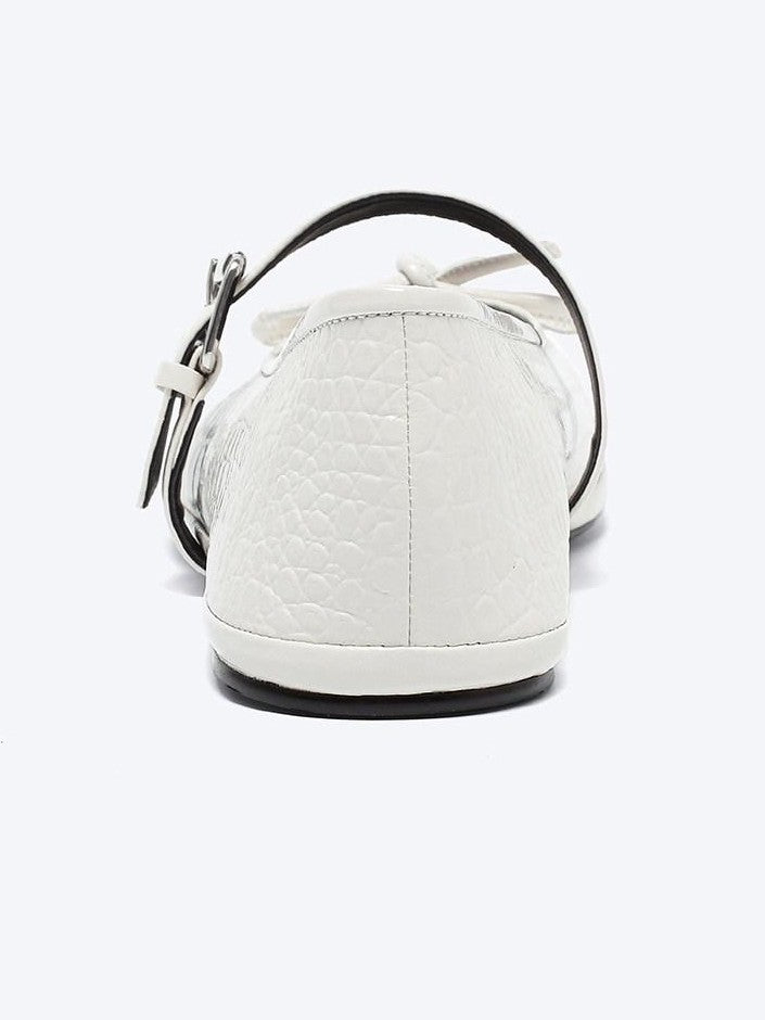 RUN TO THE FUTURE Crocodile Embossed Bow One Strap Low Vamp Mary Jane Women&