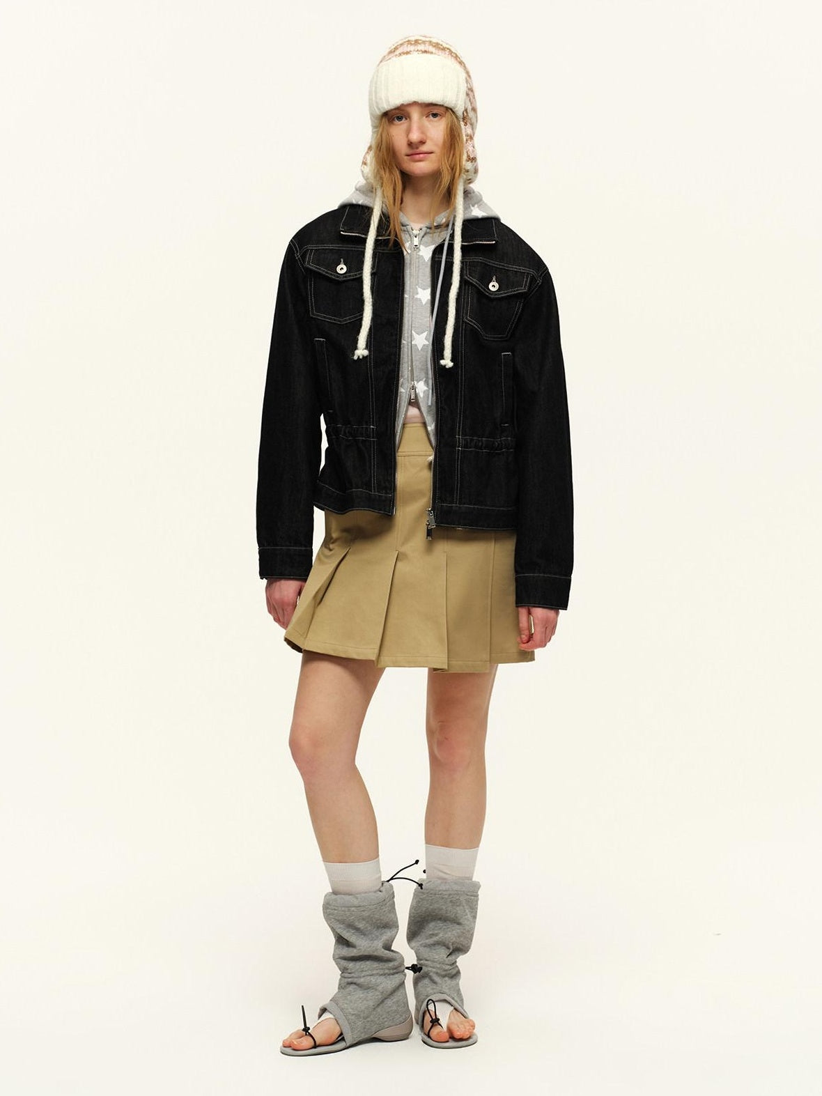 RUN TO THE FUTURE Cropped Contrast Zip Cardigan Long Sleeve Casual Mid Waist Top & Skirt Sets