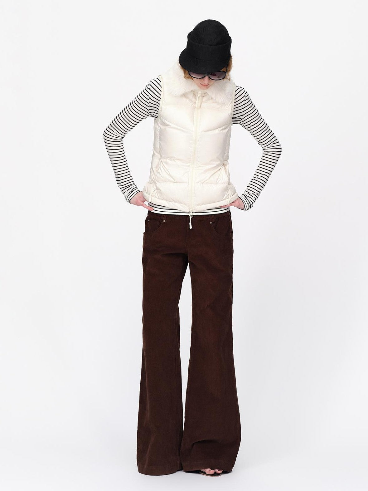 RUN TO THE FUTURE Detachable Faux Fur Trim Lightweight Slim Fit Women&