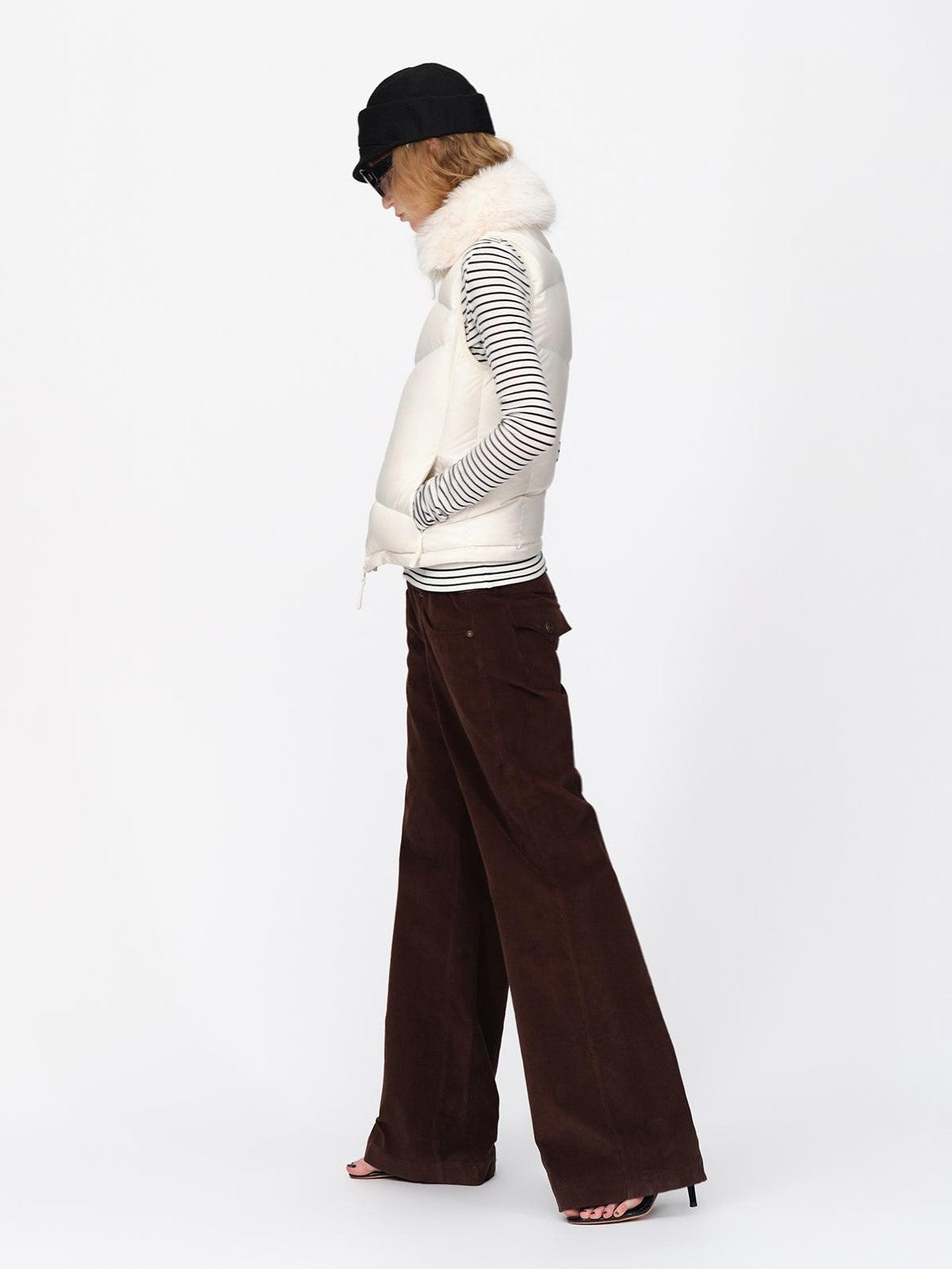 RUN TO THE FUTURE Detachable Faux Fur Trim Lightweight Slim Fit Women&