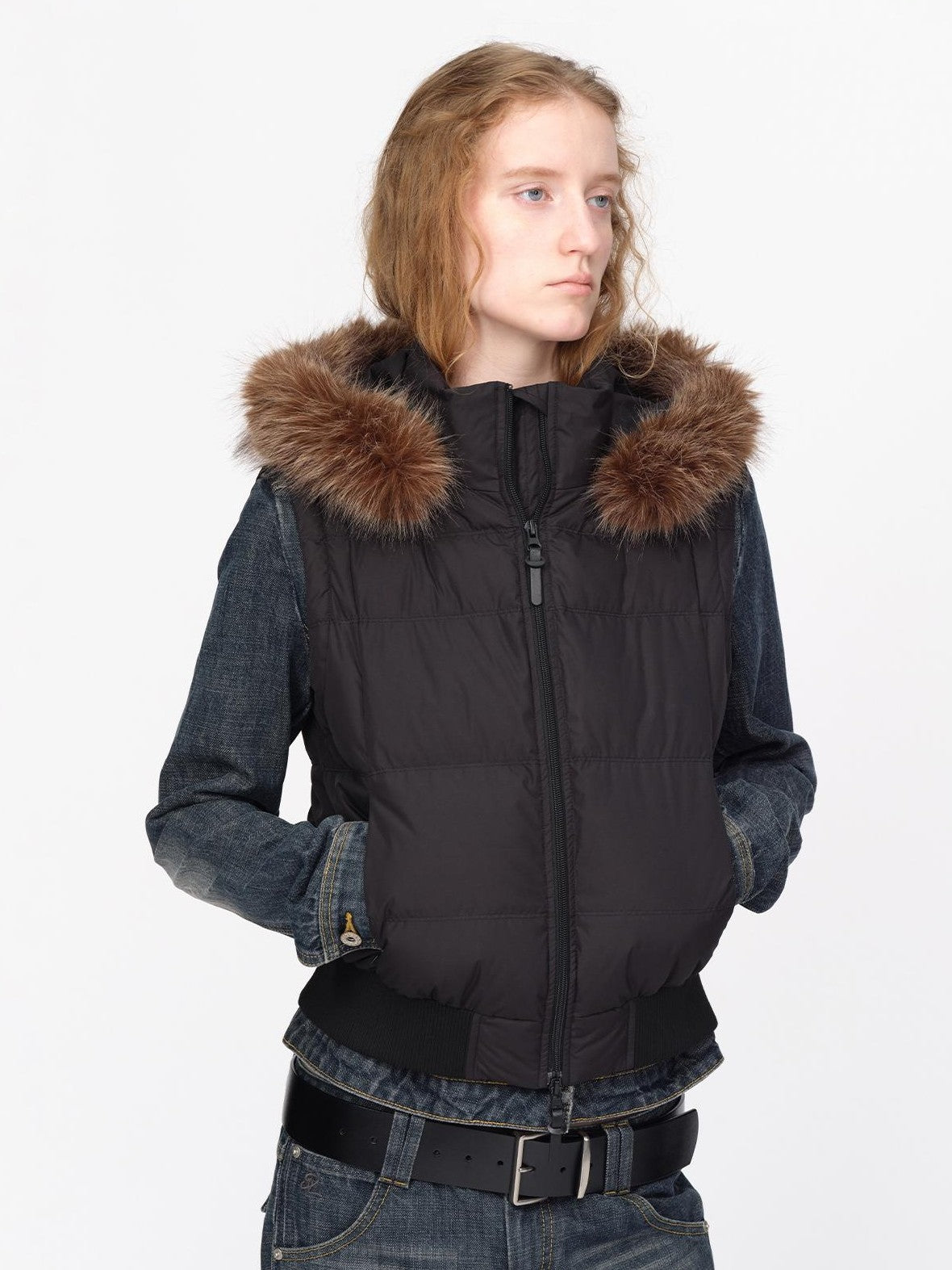 RUN TO THE FUTURE Detachable Sleeves Hooded 90 White Duck Down Quilted Women&