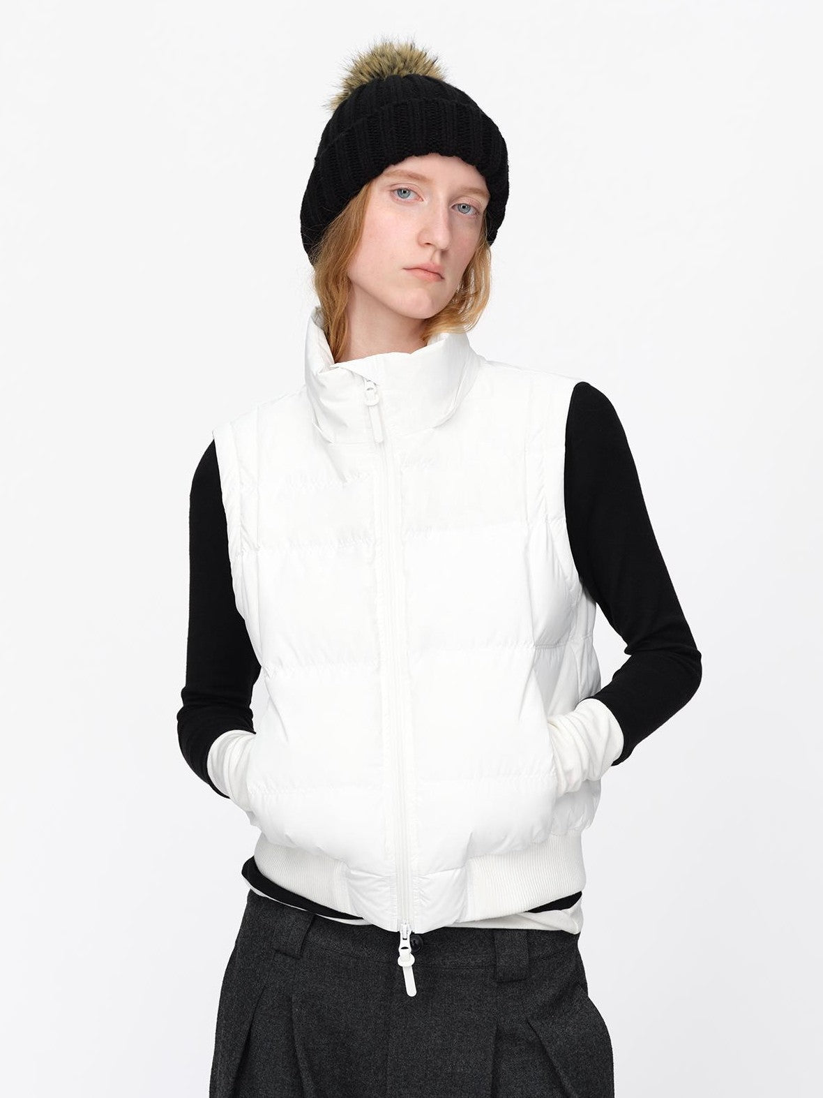 RUN TO THE FUTURE Detachable Sleeves Hooded 90 White Duck Down Quilted Women&
