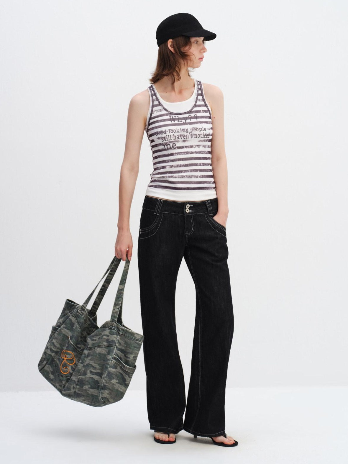 RUN TO THE FUTURE Embroidered Denim Camo Tote Single Strap Casual Youth Letter Print Shoulder Bags