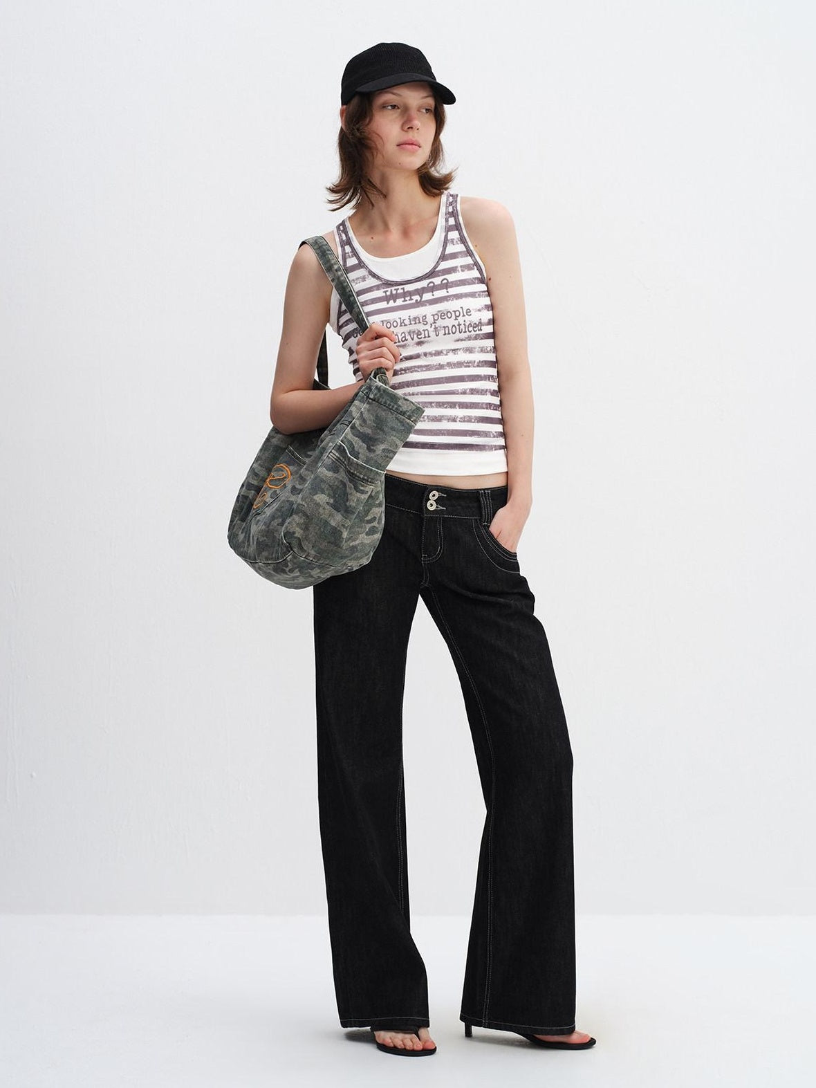 RUN TO THE FUTURE Embroidered Denim Camo Tote Single Strap Casual Youth Letter Print Shoulder Bags