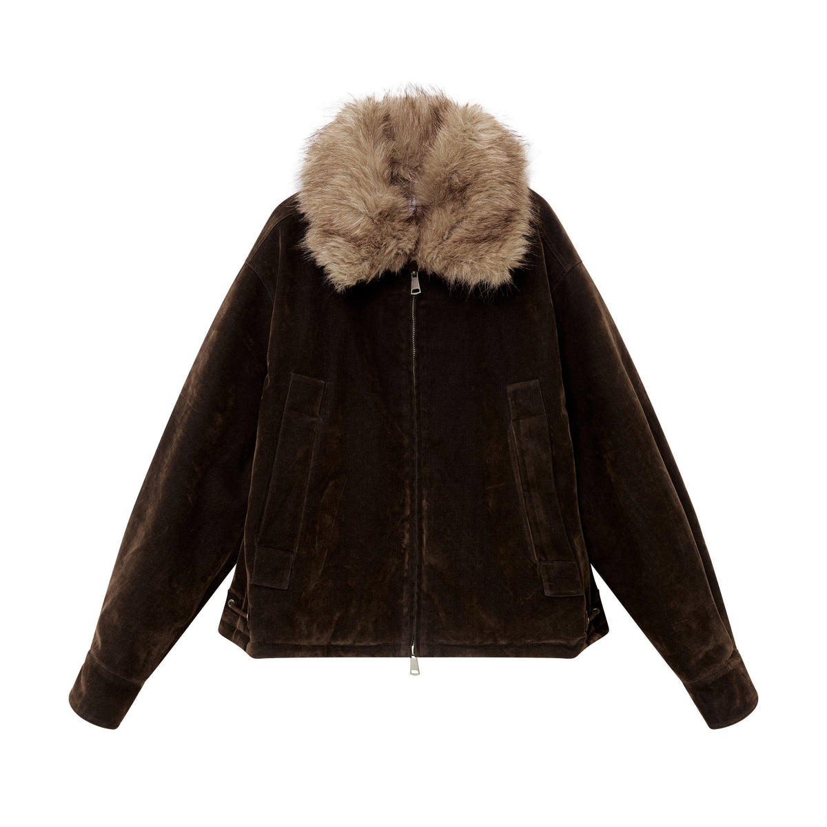 RUN_TO_THE_FUTURE_Faux_Fur_Collar_Textured_Loose_Fit_Women&