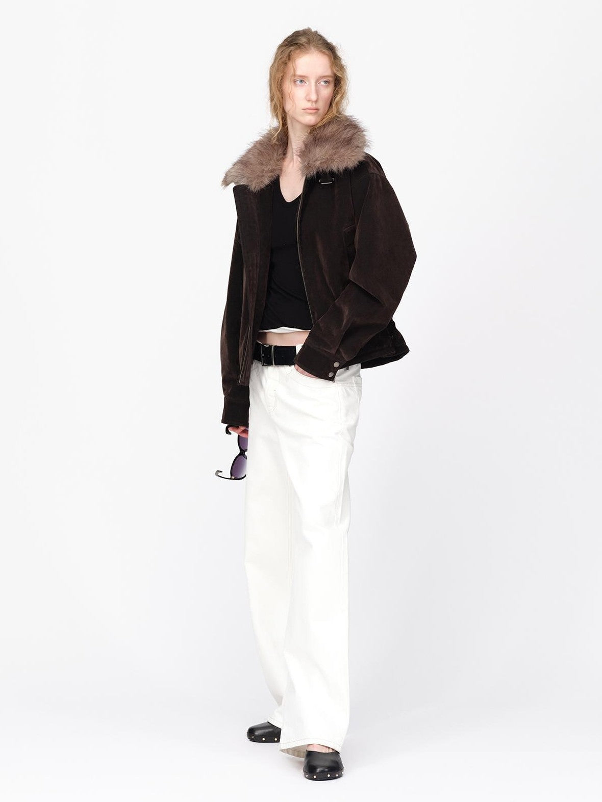 RUN TO THE FUTURE Faux Fur Collar Textured Loose Fit Women&