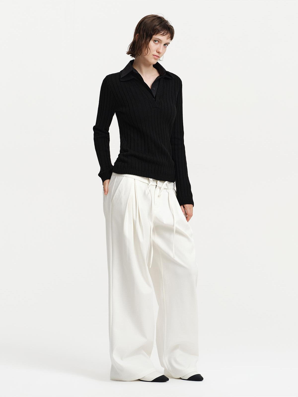 RUN TO THE FUTURE Faux Two Piece Silk Cashmere Blend Shirt Collar Women&