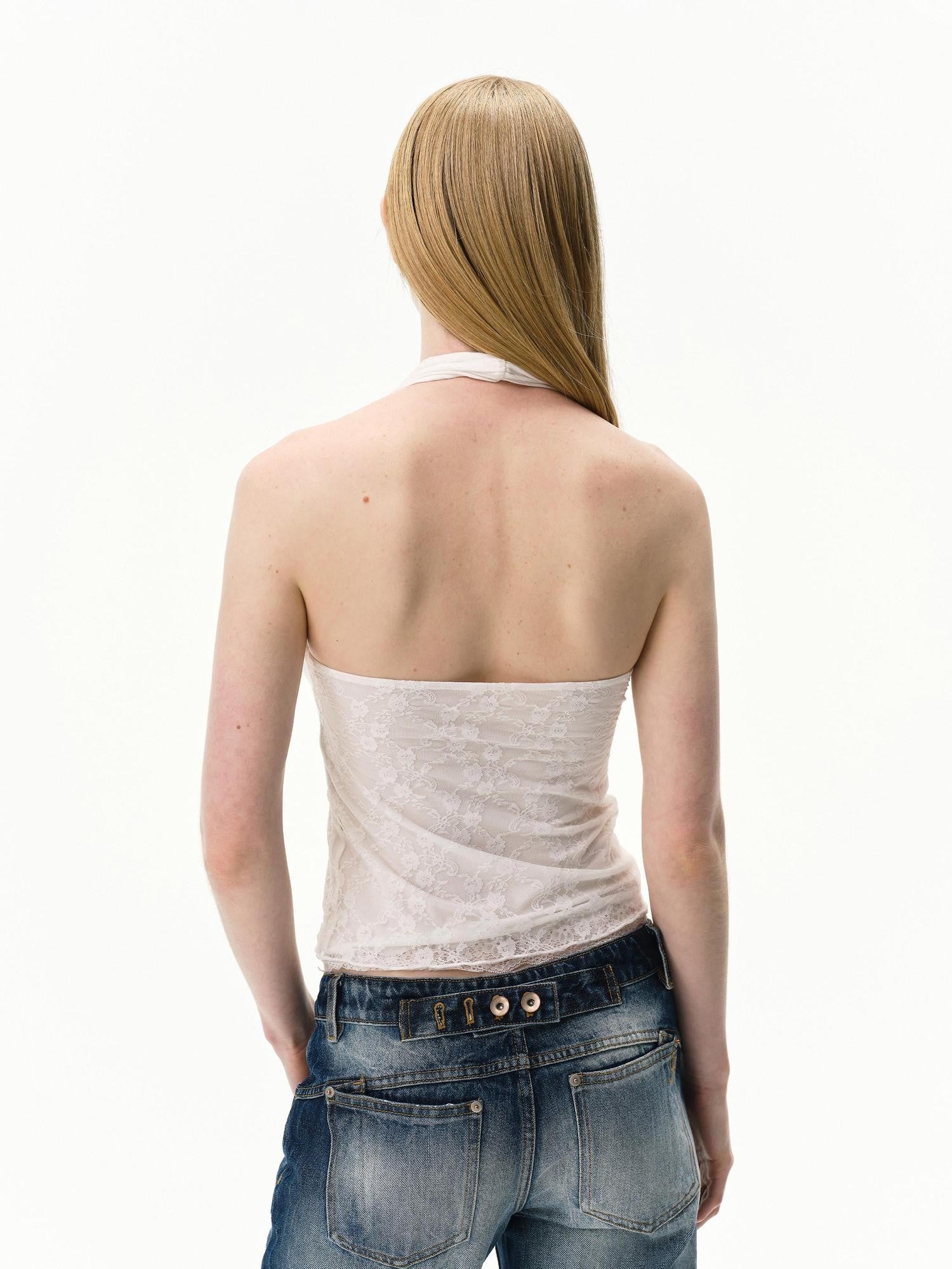 RUN TO THE FUTURE Floral Lace Spliced Crossover V-neck Women&