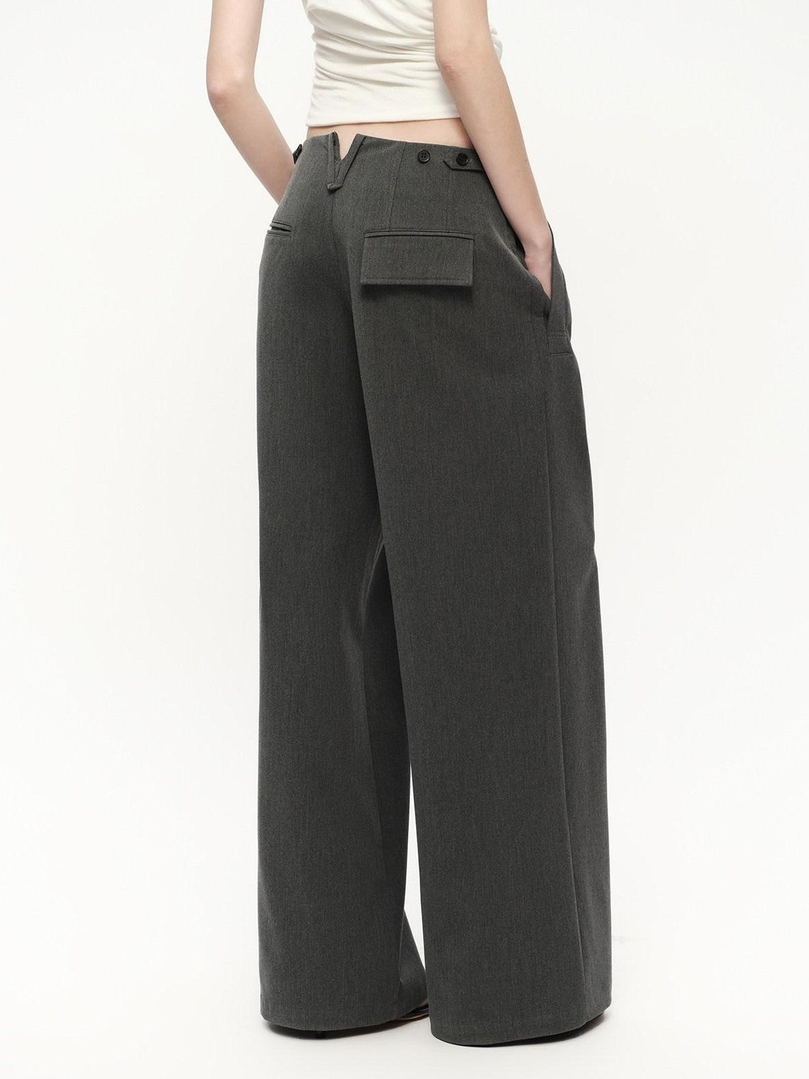 RUN TO THE FUTURE Gray No Waistband Mid Low Rise Tailored Drape Women&