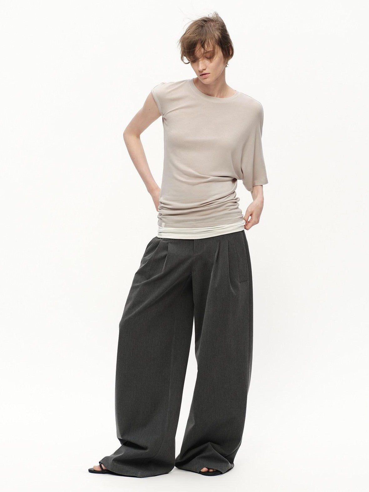RUN TO THE FUTURE Gray No Waistband Mid Low Rise Tailored Drape Women&