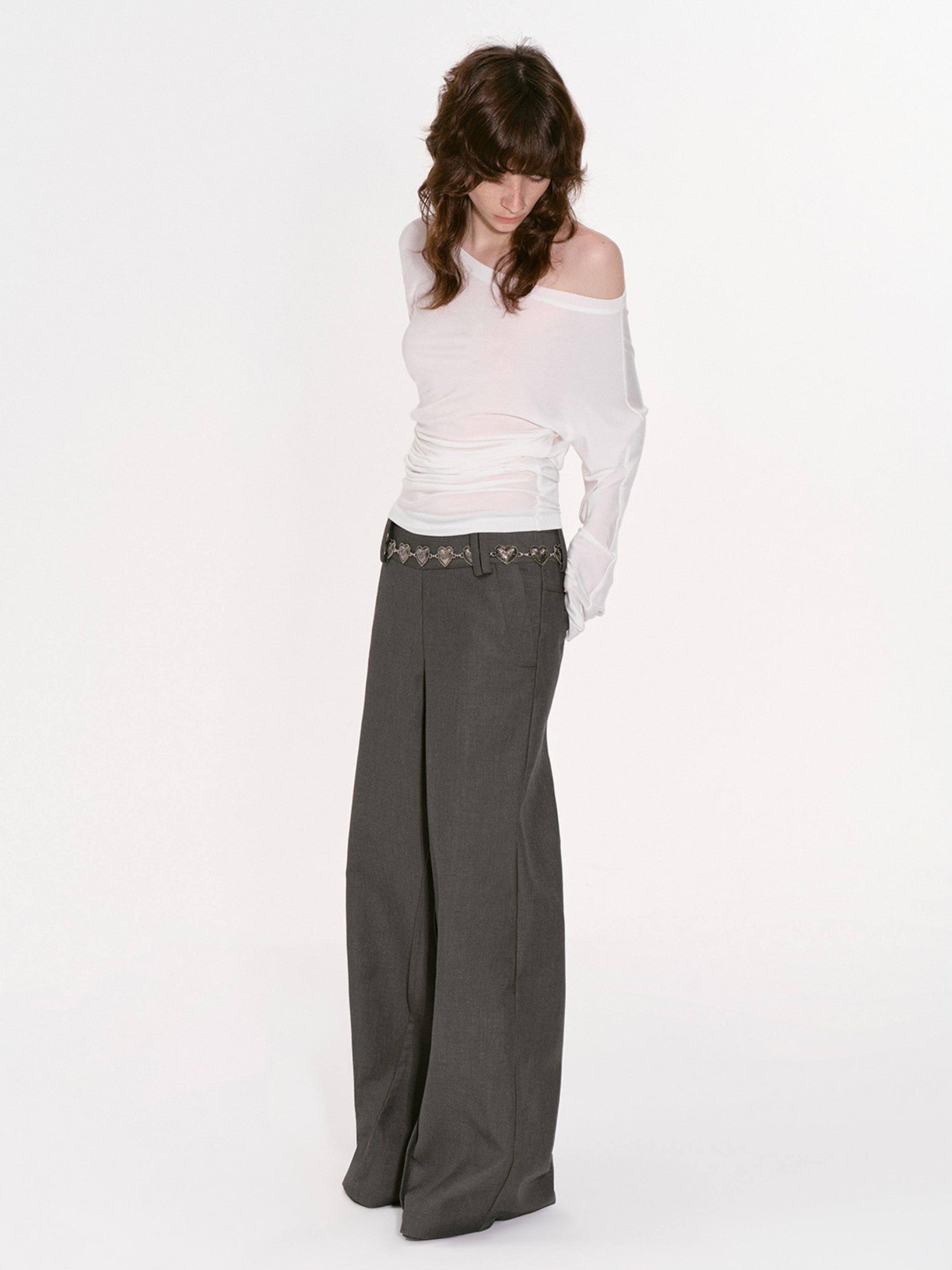 RUN TO THE FUTURE Gray Structured Drapey Low Waist Pockets Women&