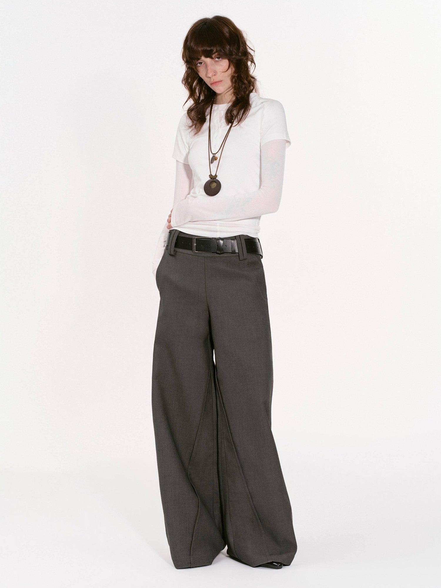RUN TO THE FUTURE Gray Structured Drapey Low Waist Pockets Women&