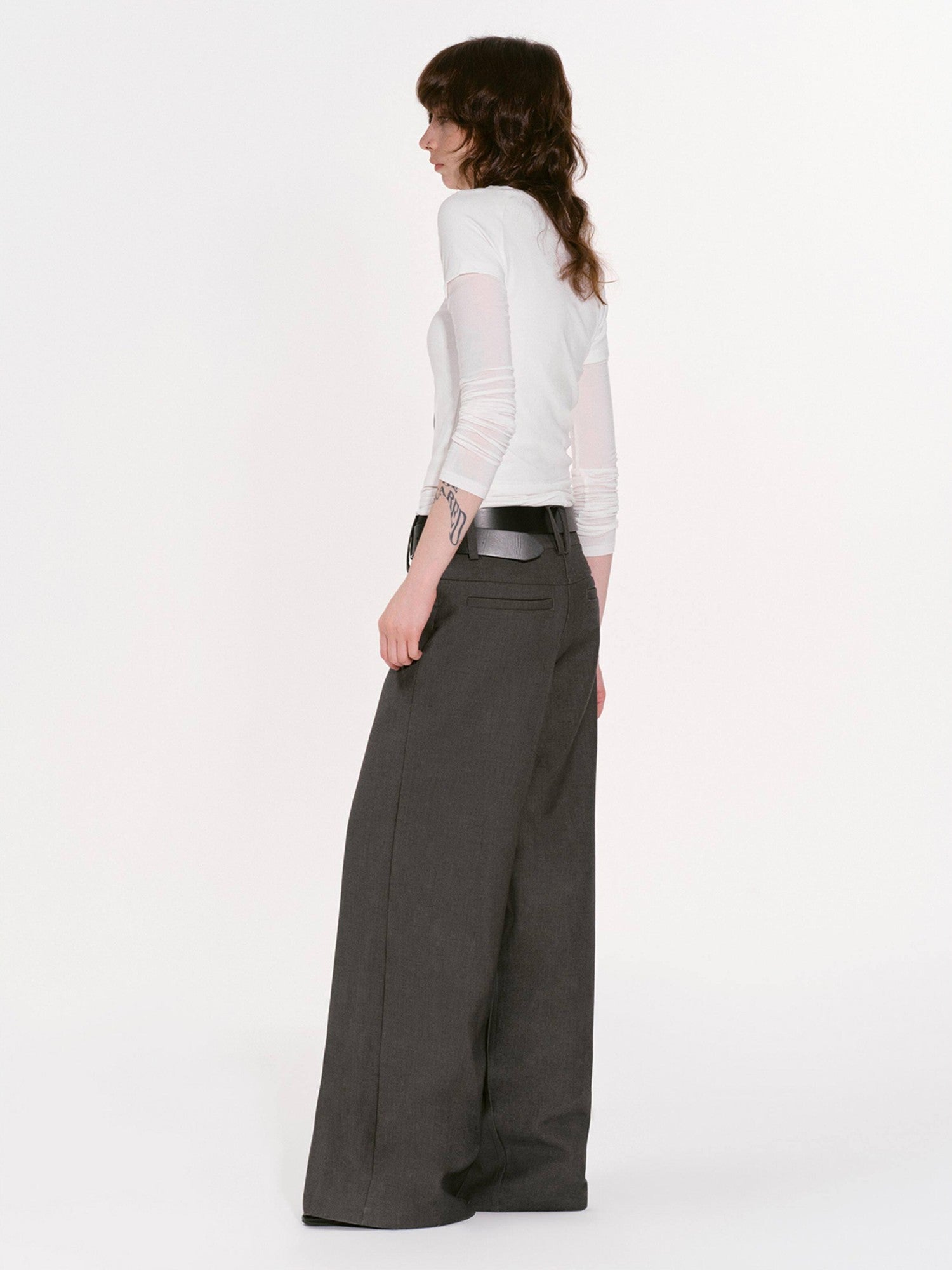 RUN TO THE FUTURE Gray Structured Drapey Low Waist Pockets Women&