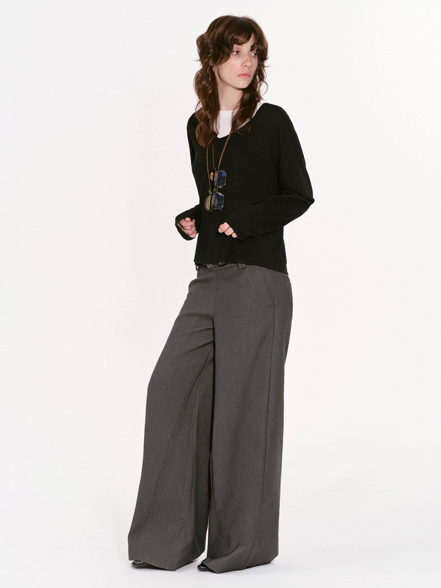 RUN TO THE FUTURE Gray Structured Drapey Low Waist Pockets Women&
