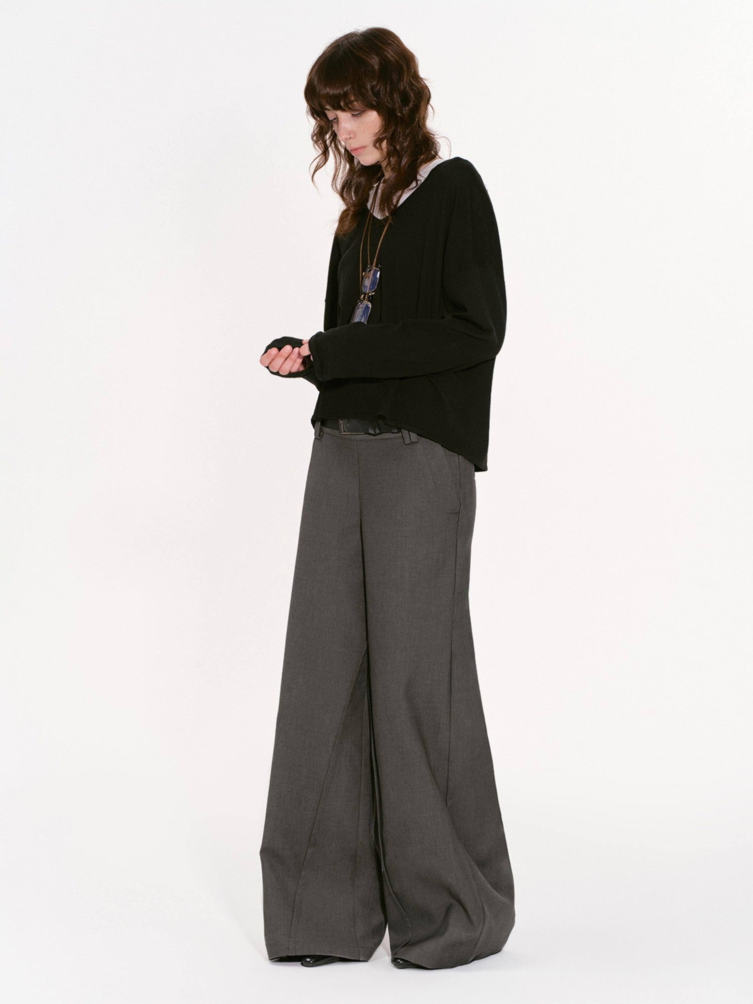 RUN TO THE FUTURE Gray Structured Drapey Low Waist Pockets Women&