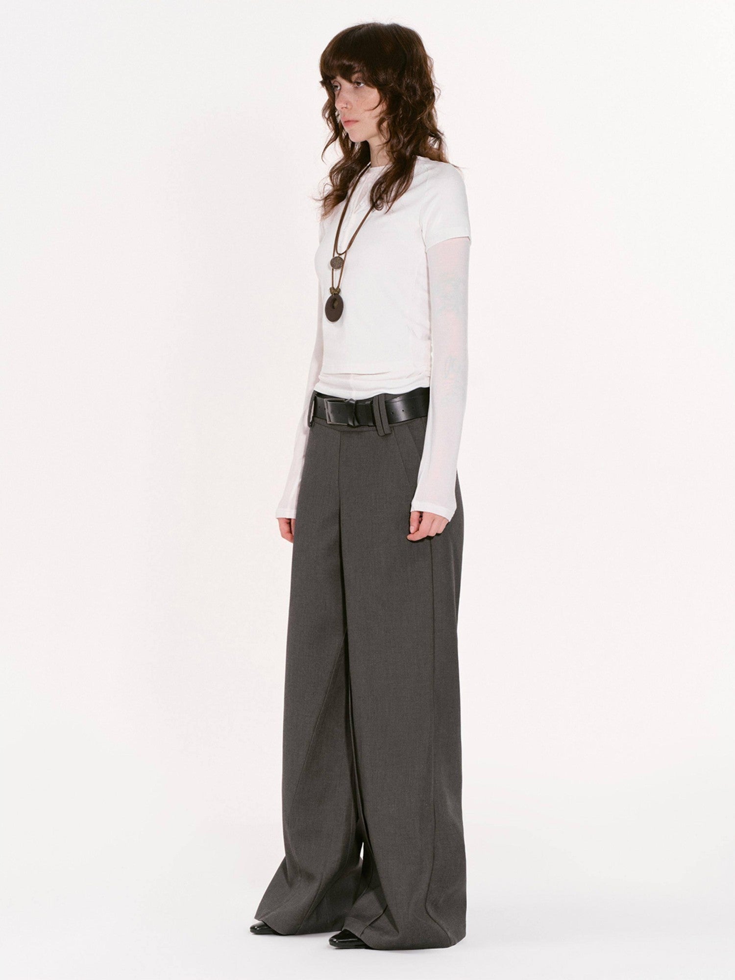 RUN TO THE FUTURE Gray Structured Drapey Low Waist Pockets Women&