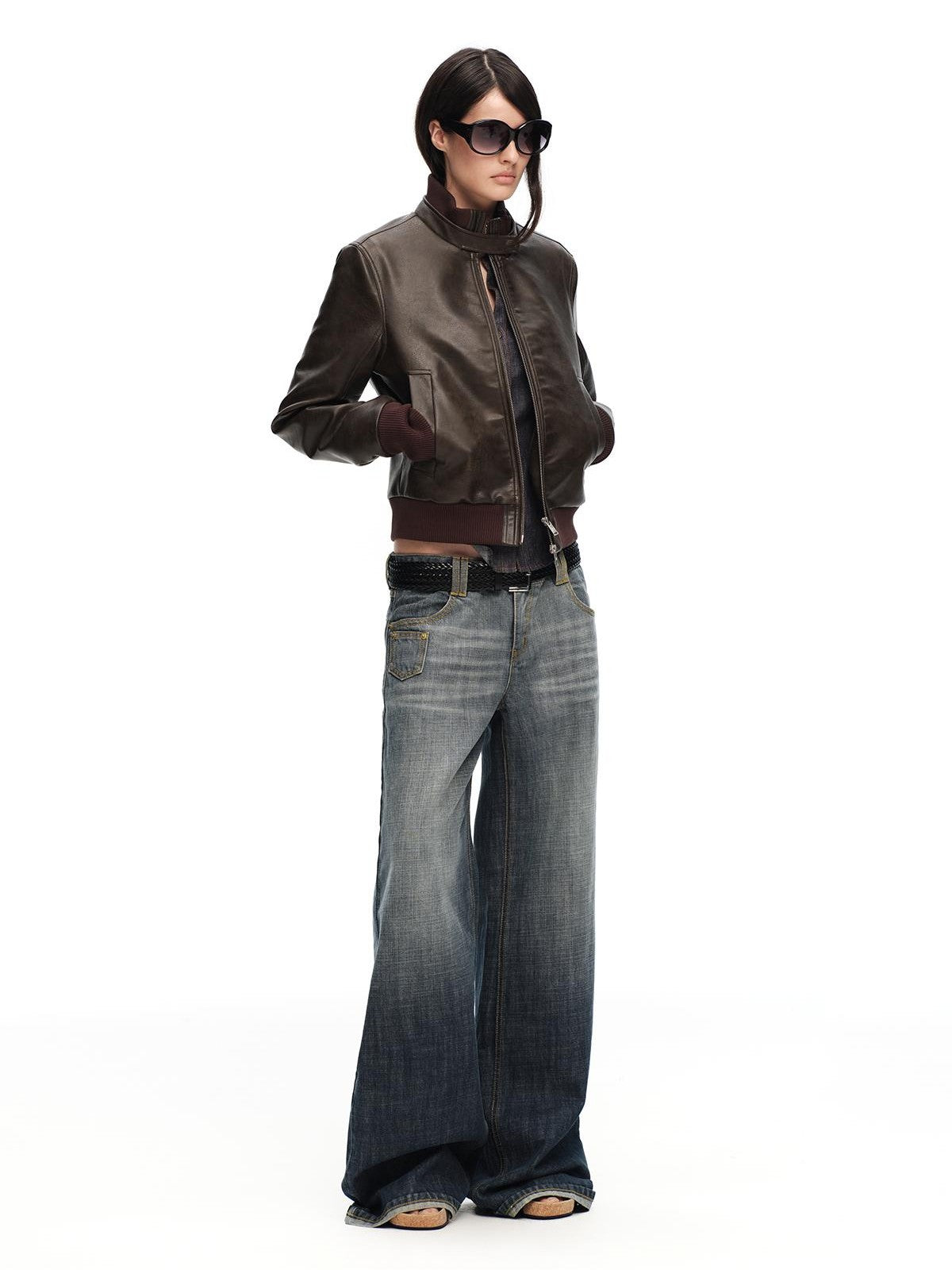 RUN TO THE FUTURE Gray Vintage Distressed Rolled Cuff Women&