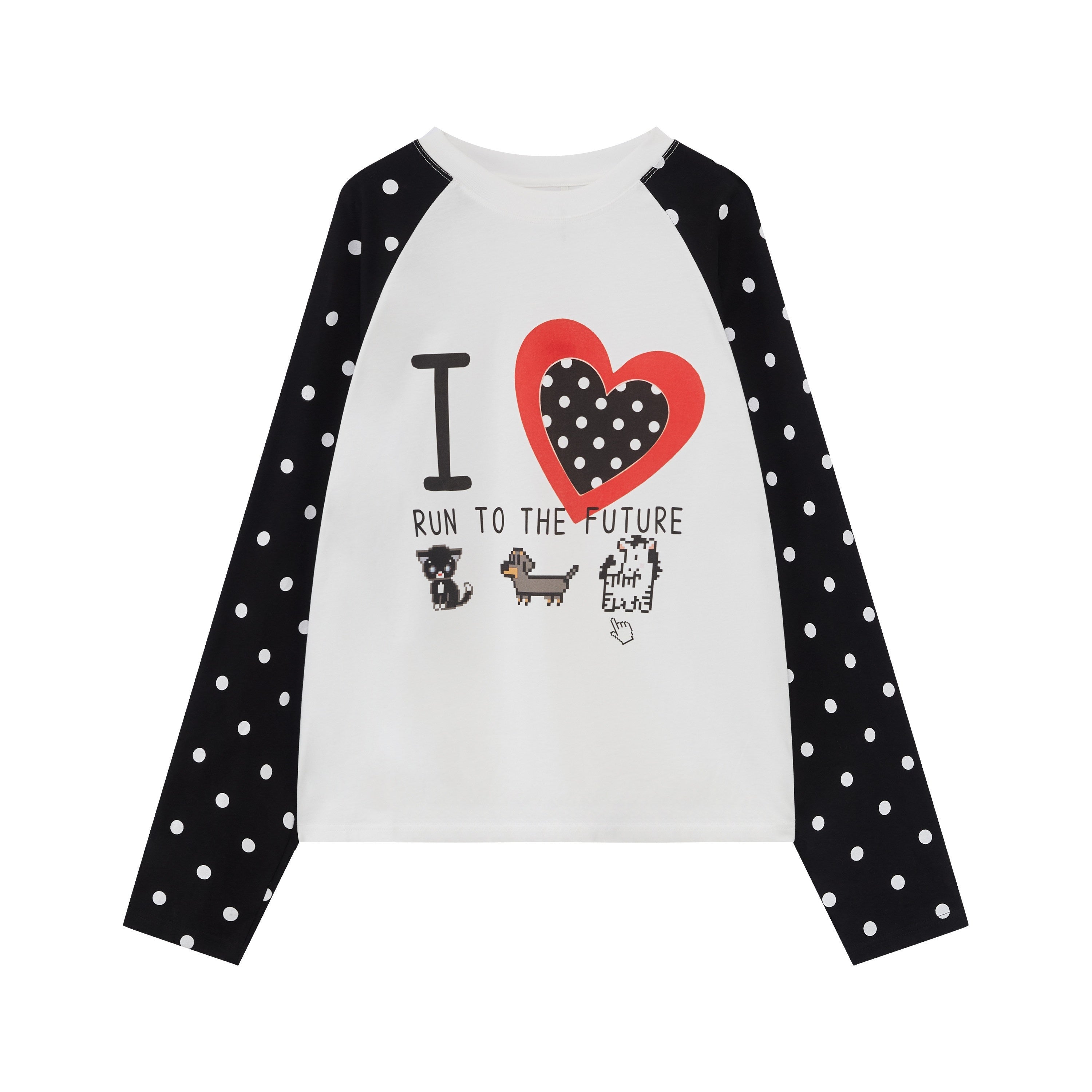 RUN_TO_THE_FUTURE_Heart_Colorblock_Polka_Raglan_Print_Women&