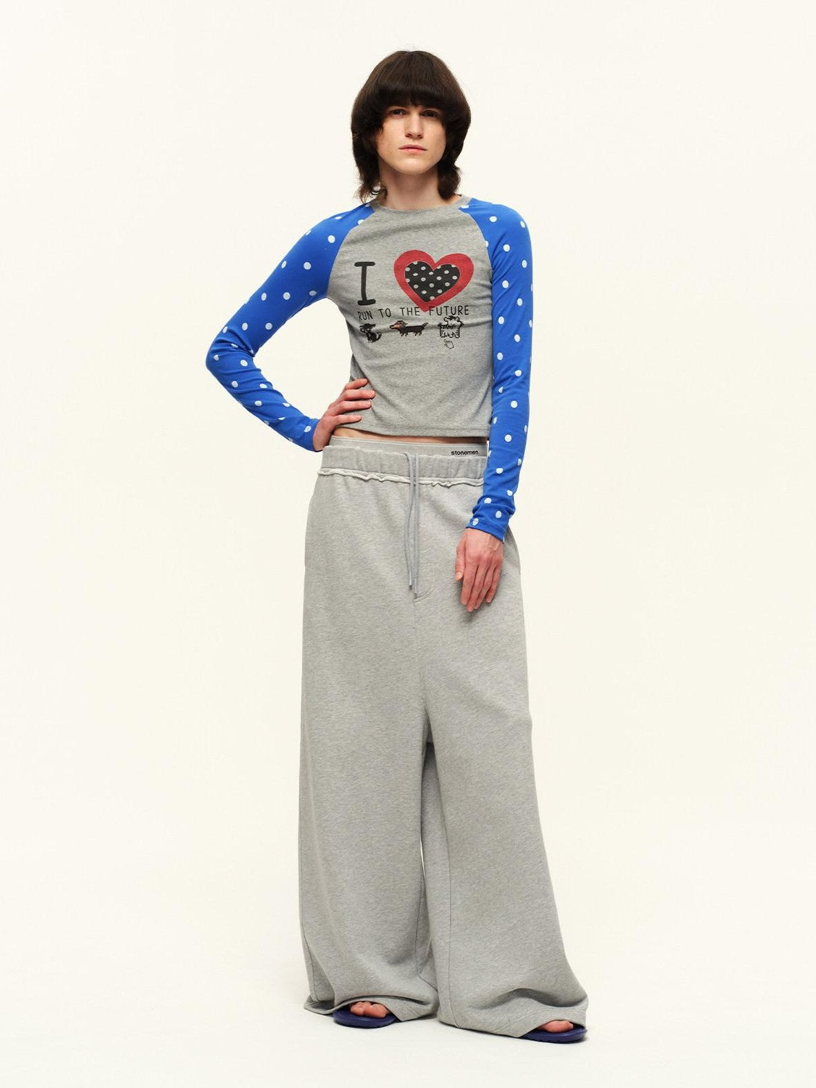 RUN TO THE FUTURE Heart Print Polka Dot Colorblock Raglan Slim Fit Women&