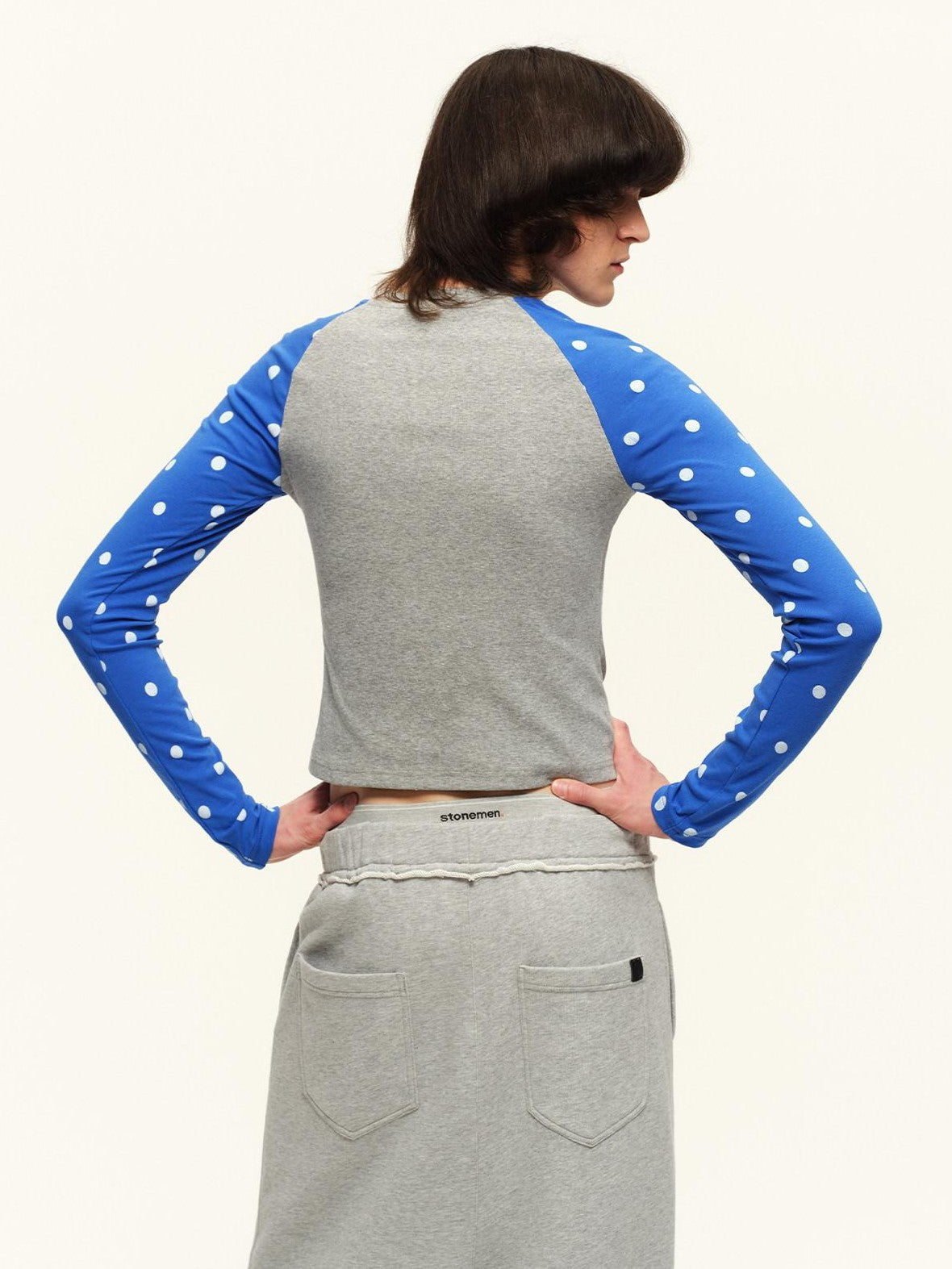 RUN TO THE FUTURE Heart Print Polka Dot Colorblock Raglan Slim Fit Women&