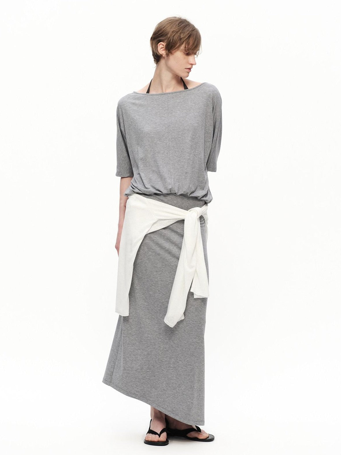RUN TO THE FUTURE Heather Grey Draped Faux Two Piece Women&