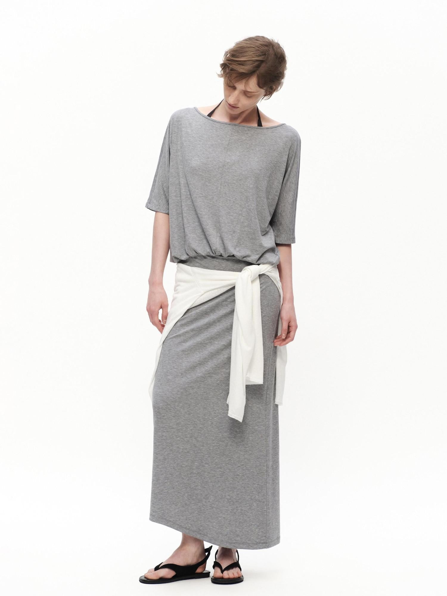 RUN TO THE FUTURE Heather Grey Draped Faux Two Piece Women&