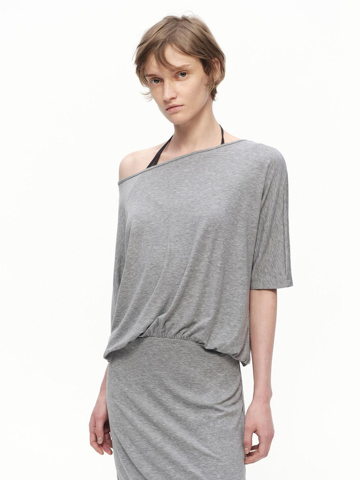 RUN TO THE FUTURE Heather Grey Draped Faux Two Piece Women&