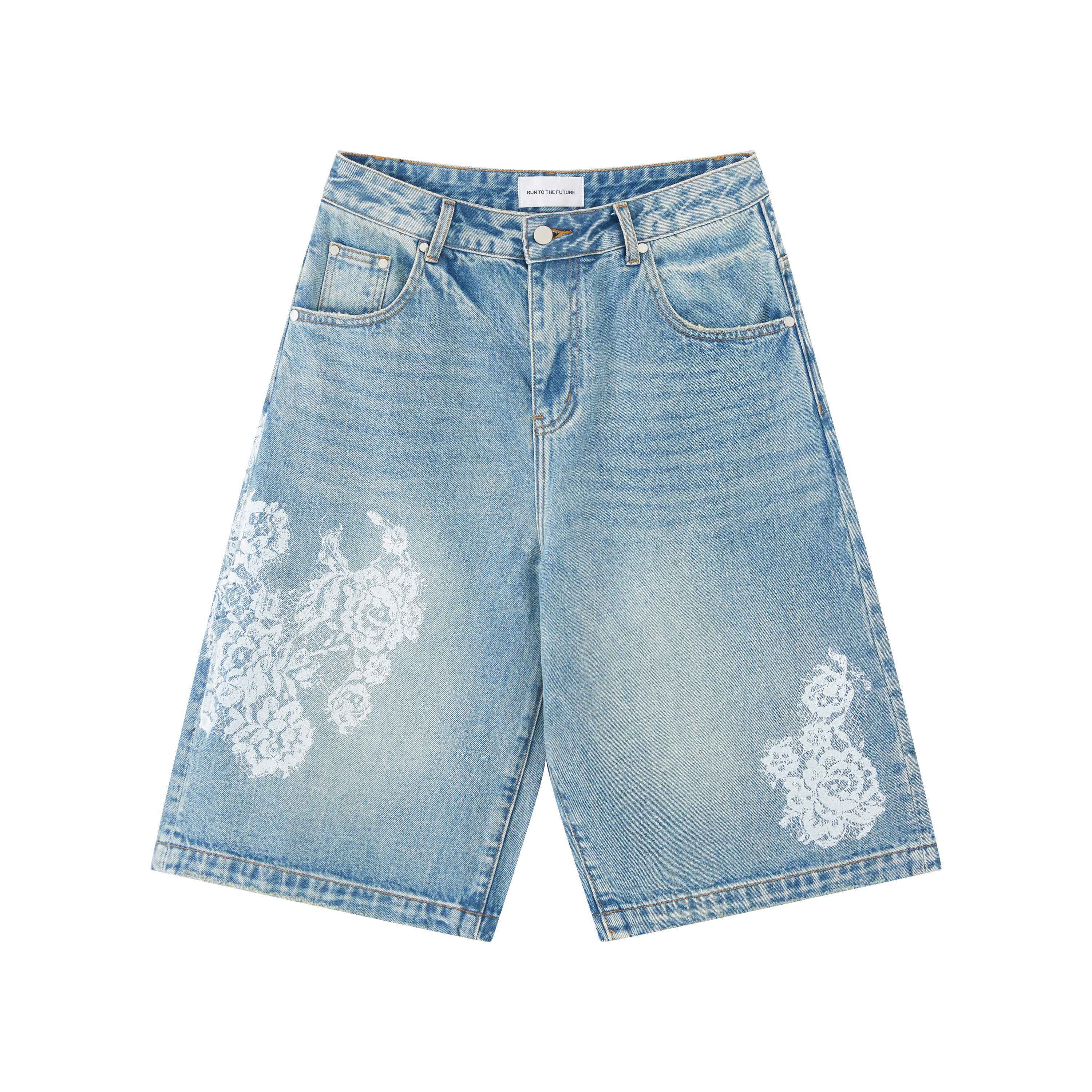 RUN TO THE FUTURE High Cotton Low Rise Wide Leg Mid Length Casual Nostalgic Blue Denim Shorts