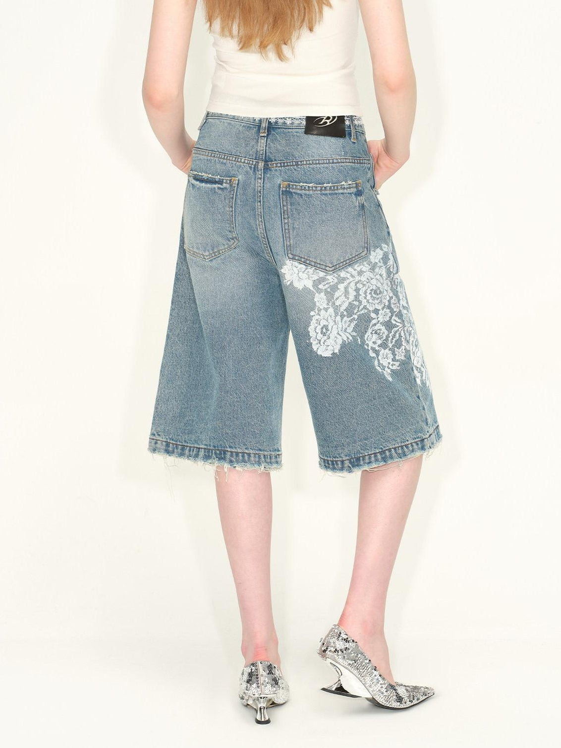RUN TO THE FUTURE High Cotton Low Rise Wide Leg Mid Length Casual Nostalgic Blue Denim Shorts