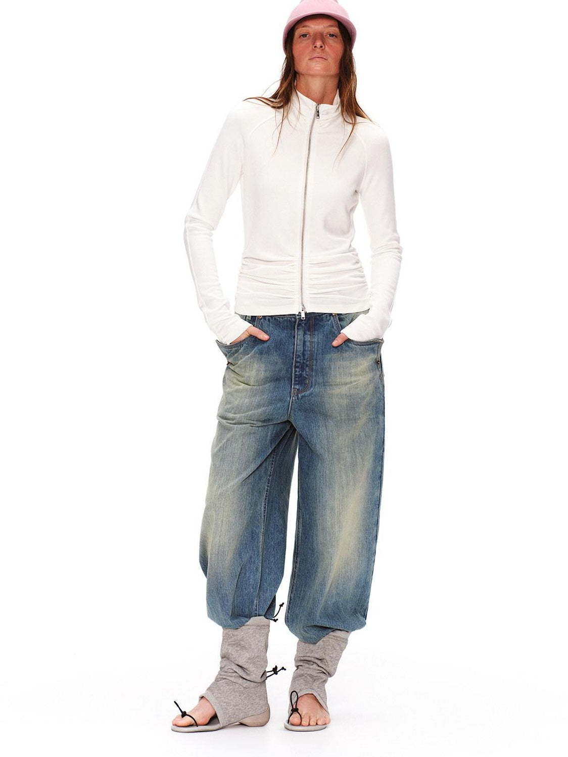 RUN TO THE FUTURE High Stretch Slim Ruched Zip Up Casual Raglan Stand Collar Women Hoodies