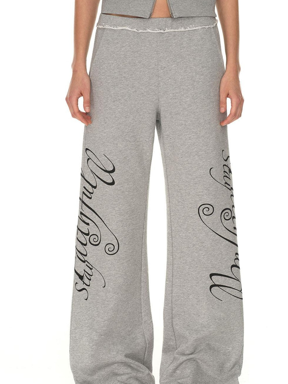 RUN TO THE FUTURE Hooded Sleeveless Zip Letter Print Casual Cotton Straight Women Top & Pants Sets