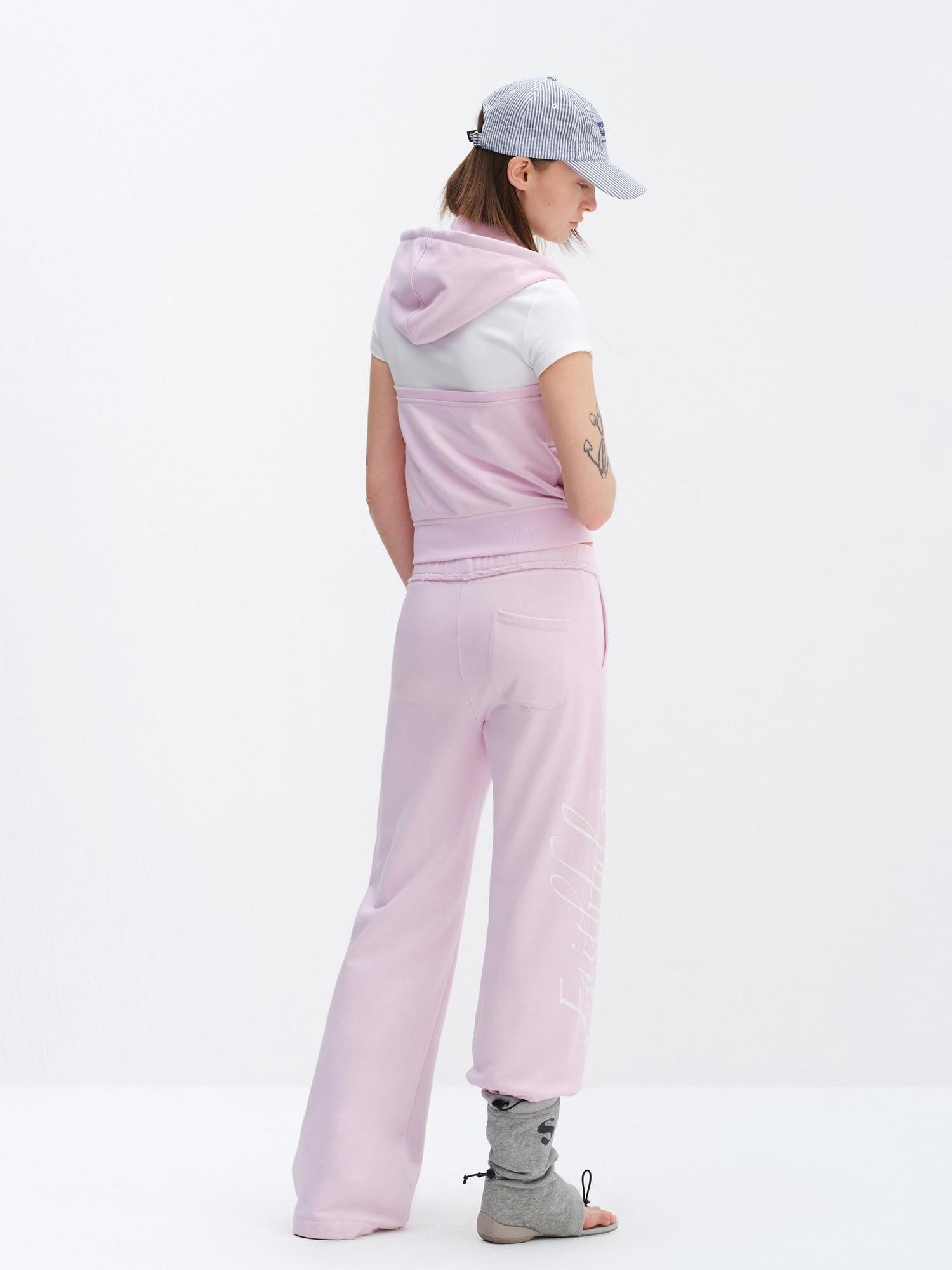 RUN TO THE FUTURE Hooded Sleeveless Zip Letter Print Casual Cotton Straight Women Top & Pants Sets