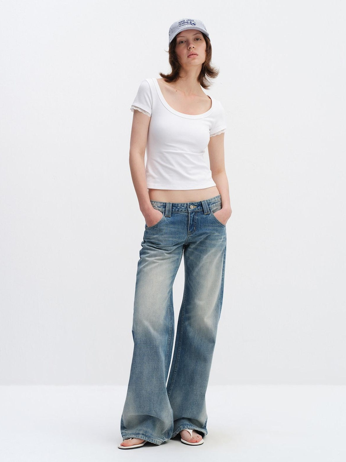 RUN TO THE FUTURE Ice Blue Cotton Low Rise Button Fly No Stretch Classic Womens Straight Jeans