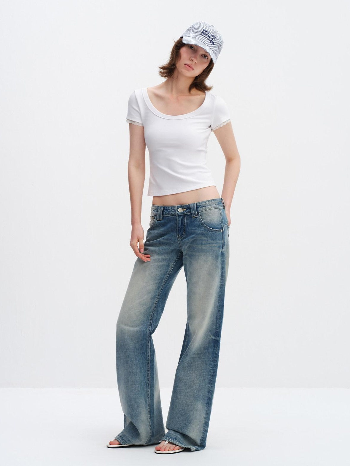 RUN TO THE FUTURE Ice Blue Cotton Low Rise Button Fly No Stretch Classic Womens Straight Jeans
