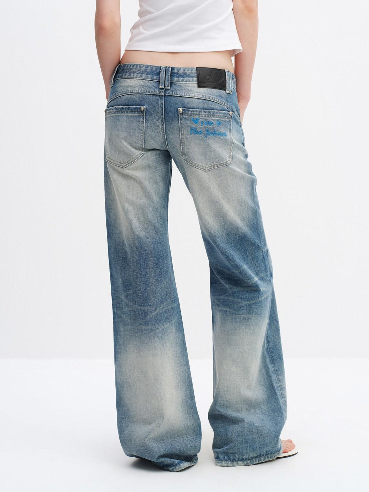 RUN TO THE FUTURE Ice Blue Cotton Low Rise Button Fly No Stretch Classic Womens Straight Jeans