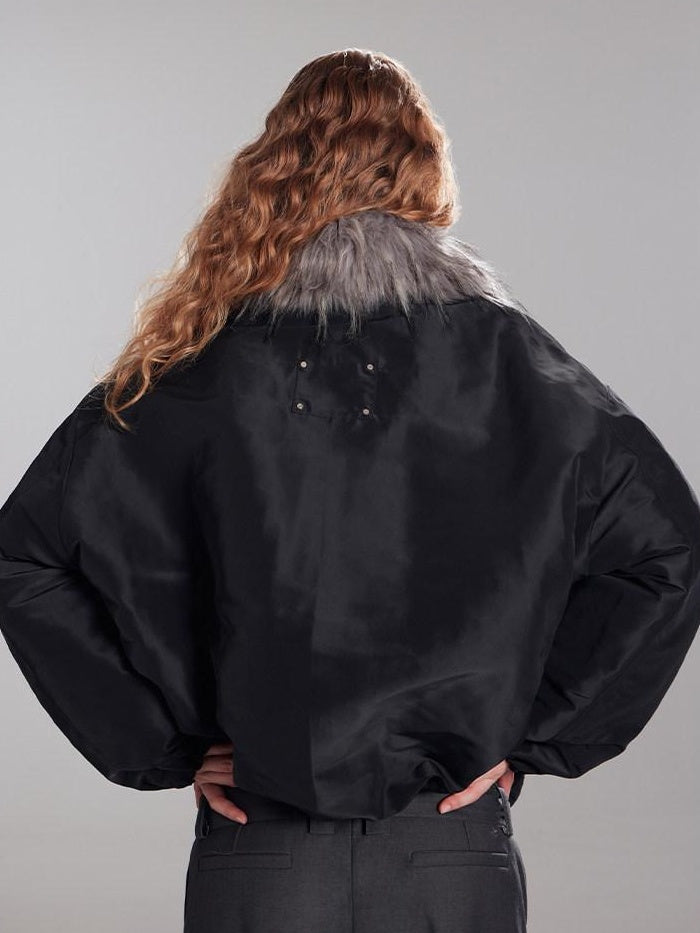 RUN TO THE FUTURE Insulated Ruched Oversized Commuter Vintage Unisex Zipper Black Puffer Jackets