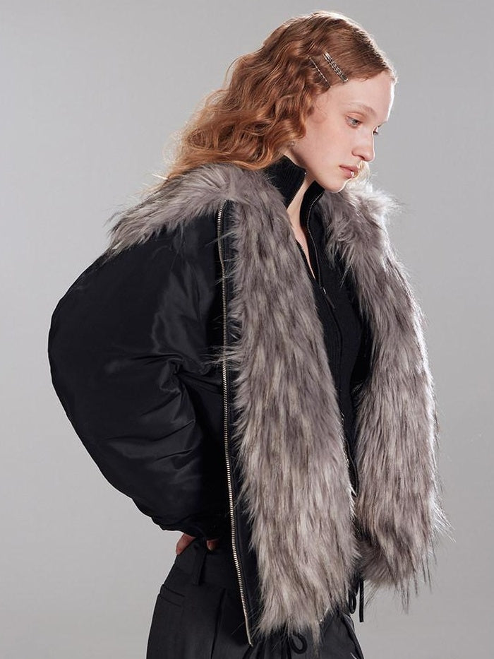RUN TO THE FUTURE Insulated Ruched Oversized Commuter Vintage Unisex Zipper Black Puffer Jackets